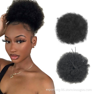 Afro Puff Drawstring Ponytail Black Kinky Curly Hair Bun Synthetic Afro Puff Hairpieces Clip In Hair Extensions
